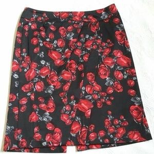 WHBM Pencil Skirt in Red Rose Print